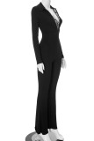 Black Casual Letters Patchwork Zipper Zipper Collar Skinny Jumpsuits