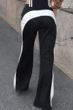 Black And White Casual Patchwork Contrast Loose Mid Waist Wide Leg Patchwork Bottoms