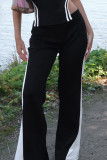 Black And White Casual Patchwork Contrast Loose Mid Waist Wide Leg Patchwork Bottoms