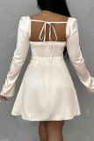Apricot Sexy Solid Color Patchwork Backless Ruched Strap Design Zipper Square Neck A Line Dresses