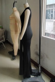 Red Sexy Casual Solid Patchwork V Neck Long Dresses