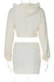 Apricot Casual Solid Color Patchwork Zipper Zipper Collar Long Sleeve Two Pieces