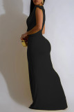 Red Sexy Casual Solid Patchwork V Neck Long Dresses