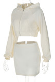 Apricot Casual Solid Color Patchwork Zipper Zipper Collar Long Sleeve Two Pieces