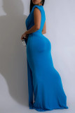 Red Sexy Casual Solid Patchwork V Neck Long Dresses