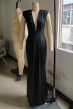 Red Sexy Casual Solid Patchwork V Neck Long Dresses
