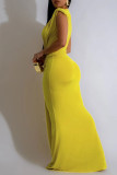 Red Sexy Casual Solid Patchwork V Neck Long Dresses