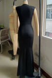 Red Sexy Casual Solid Patchwork V Neck Long Dresses