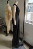 Red Sexy Casual Solid Patchwork V Neck Long Dresses