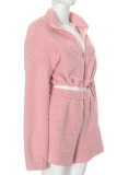 Pink Casual Solid Color Draw String Patchwork Zipper Zipper Collar Long Sleeve Two Pieces