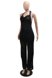 Apricot Black Sleeveless Tassel Crochet Cami Top and Straight Leg Pant Formal Evening Party Pant Sets