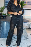 Apricot Black Sleeveless Tassel Crochet Cami Top and Straight Leg Pant Formal Evening Party Pant Sets
