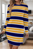 Pink Casual Leopard Print Stripe Pocket Contrast O Neck Printed Dresses
