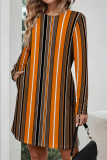 Pink Casual Leopard Print Stripe Pocket Contrast O Neck Printed Dresses