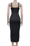 Red Sexy Patchwork Backless Hot Drill Zipper Asymmetrical Collar Wrapped Skirt Dresses