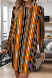 Pink Casual Leopard Print Stripe Pocket Contrast O Neck Printed Dresses