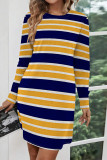 Pink Casual Leopard Print Stripe Pocket Contrast O Neck Printed Dresses