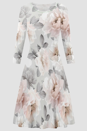 Light Gray Elegant Print Patchwork O Neck A Line Dresses