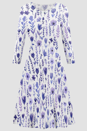 Purple Elegant Print Patchwork O Neck A Line Dresses
