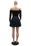 Black Casual Solid Color Backless Off Shoulder Long Sleeve Dresses