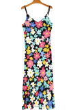 Brown Sexy Print Patchwork Backless Spaghetti Strap Sling Dresses
