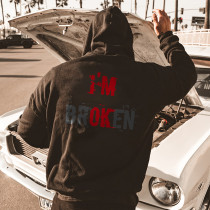 Black I'm Broken Print Men's Fall Casual Hoodie Sweatshirt