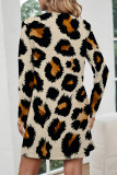 Pink Casual Leopard Print Stripe Pocket Contrast O Neck Printed Dresses