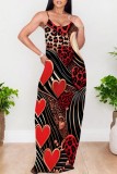 Black Pink Casual Print Backless Spaghetti Strap Long Dresses