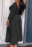 Black Casual Solid Color Hollow Out Patchwork Backless Strap Design Square Neck Long Dresses