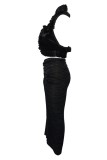 Champagne Sexy Solid Color Backless Slit Halter Sleeveless Two Pieces