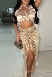Green Sexy Solid Color Backless Slit Halter Sleeveless Two Pieces