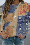 Blue Casual Street Faux Denim Print Contrast O Neck Tops