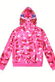 Red Casual Print Patchwork Zipper Zipper Collar Tops