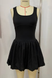 Black Sleeveless U Neck Slim Fit Nightclub Birthday Party Mini Bubble Dress