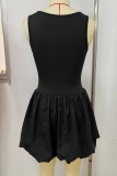Black Sleeveless U Neck Slim Fit Nightclub Birthday Party Mini Bubble Dress
