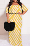 Black Green African Print Off Shoulder Short Sleeve Casual Plus Size Straight Maxi Dress