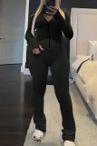 Black Long Sleeve Zipper Closure Top and Slim Fit Pant Sportswear Athleisure Gym Pant Set