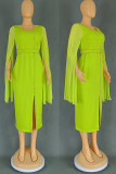 Green Elegant Solid Color Patchwork High Slit Hot Drill Zipper O Neck Long Dresses