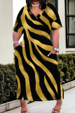 White Black Casual Print Pocket Patchwork V Neck Straight Plus Size Dresses