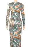Multicolor Elegant Print Patchwork U Neck Long Dresses