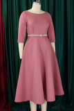 White Crewneck 3/4 Sleeve Peal Decor Belted A Line Formal Wedding Guest Midi Dress