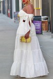 White Blus Off Shoulder Backless Bow Tie Sleeve Vacation Wide Leg Tube Top Jumpsuit