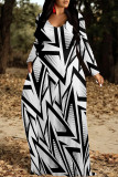 Light Khaki Casual Colorblock Floral Print O Neck Long Sleeve Straight Maxi Dresses