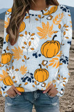 Apricot Halloween Pumpkin Print Long Sleeve Cozy Sweatshirt Autumn Top Graphic Pullover