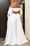 White Blus Off Shoulder Backless Bow Tie Sleeve Vacation Wide Leg Tube Top Jumpsuit