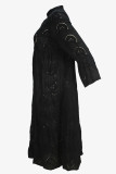 Black Eyelet V Neck Lantern Sleeve Loose Fit Casual Summer Plus Size Boho Maxi Dress