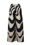 White Black Abstract Print High Waist Wide Leg Pants Casual Vacation Baggy Trousers