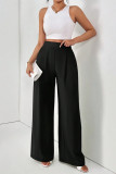 White Black Abstract Print High Waist Wide Leg Pants Casual Vacation Baggy Trousers