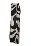 White Black Abstract Print High Waist Wide Leg Pants Casual Vacation Baggy Trousers