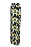 White Black Abstract Print High Waist Wide Leg Pants Casual Vacation Baggy Trousers
